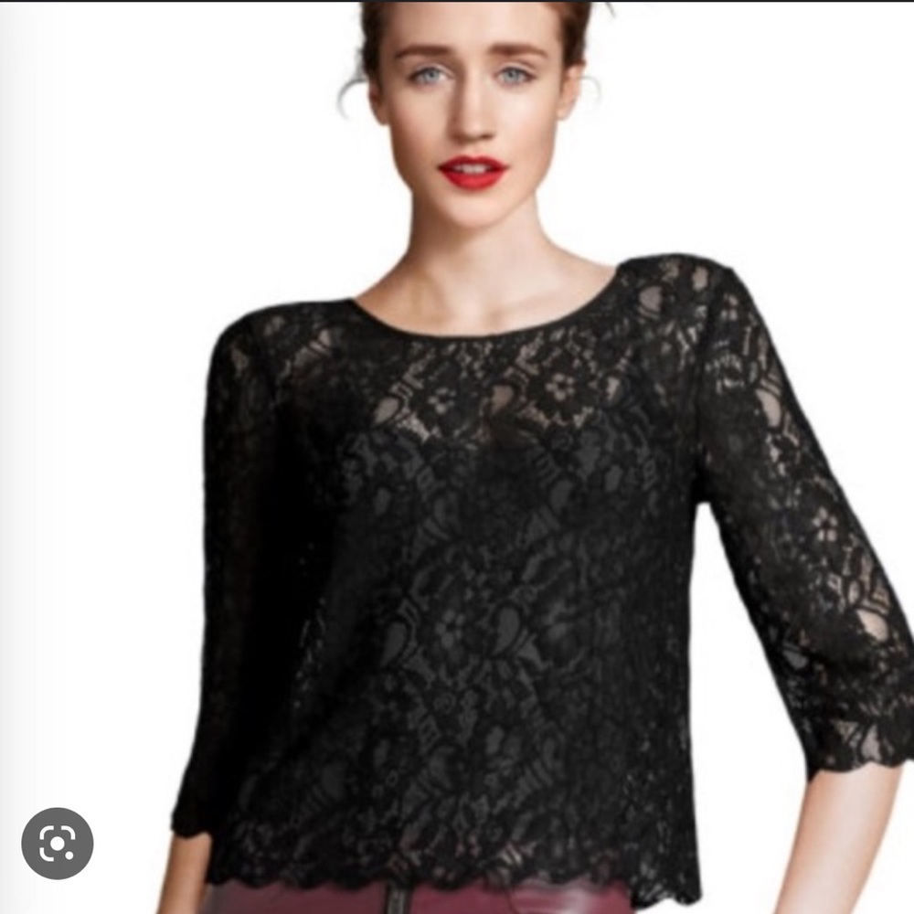 H&M |  DIVIDED Black Lace Half Sleeve Top Size 4